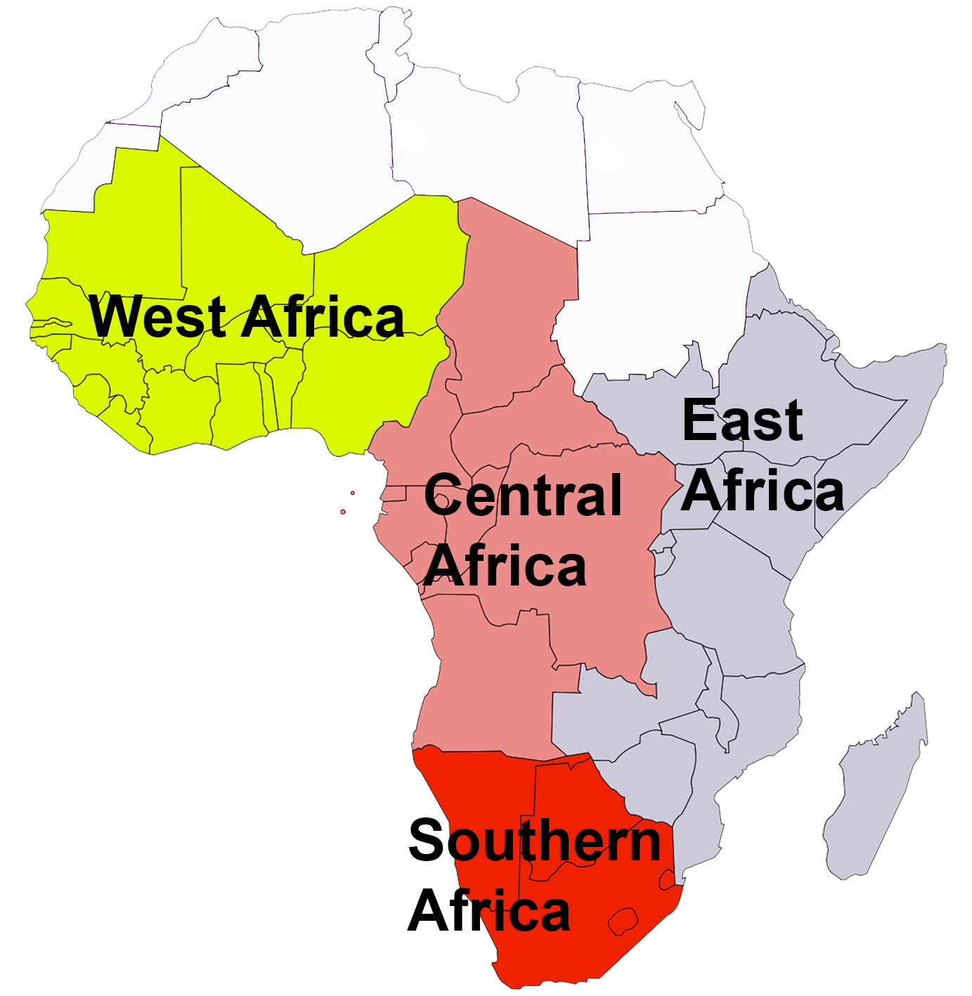 The map of Africa with sub-Saharan Africa showm.