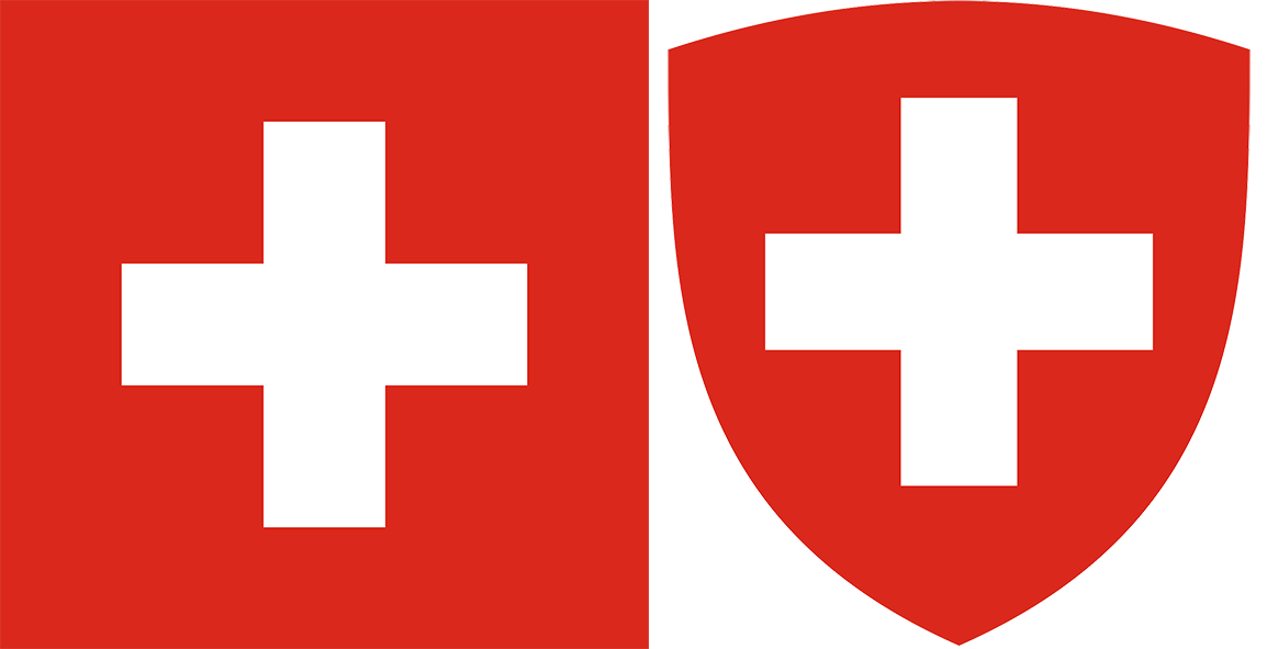 The flag and coat of arms of Switzerland.
