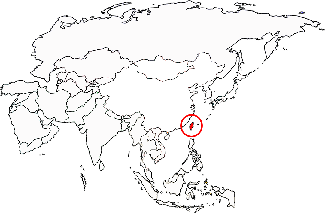 Location of Taiwan in Asia.