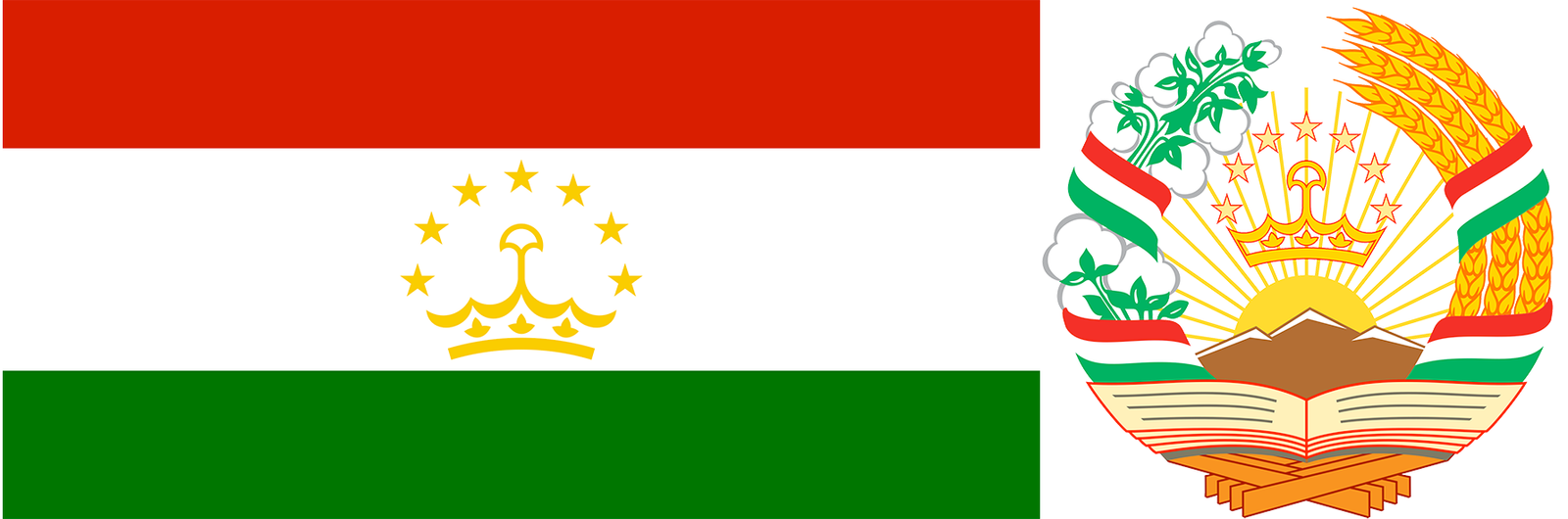 The flag and emblem of Tajikistan.