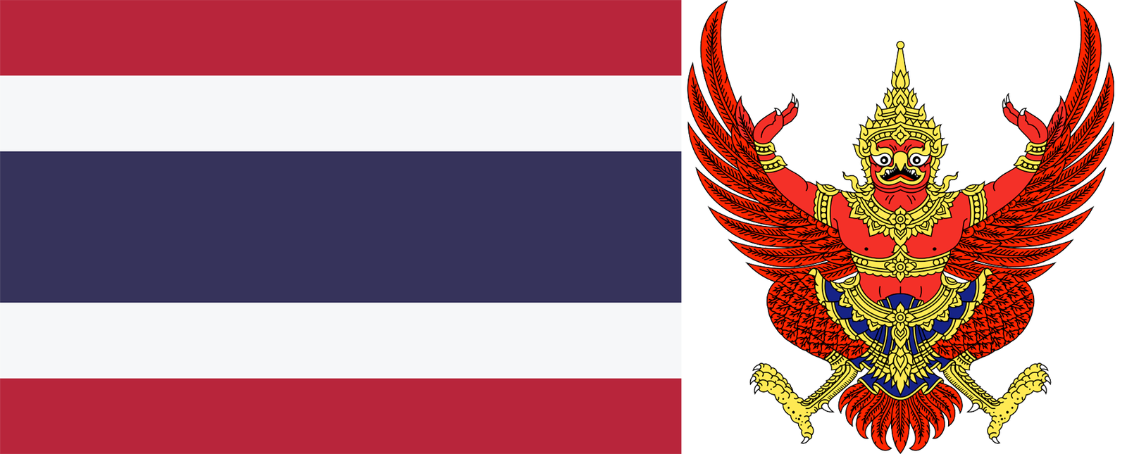 The flag and emblem of Thailand.
