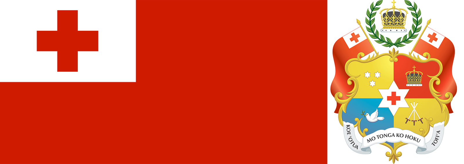 The flag and coat of arms of Tonga.