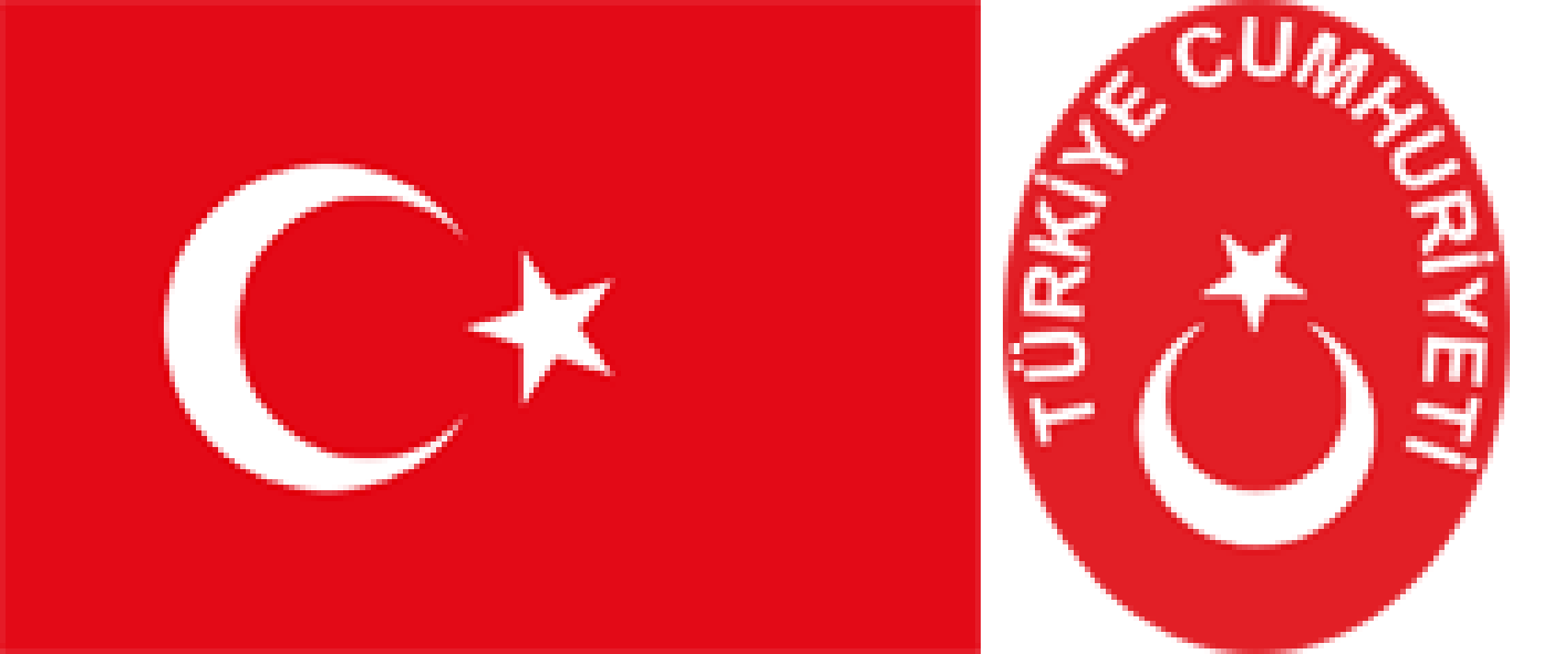 The flag and coat of arms of Turkey.
