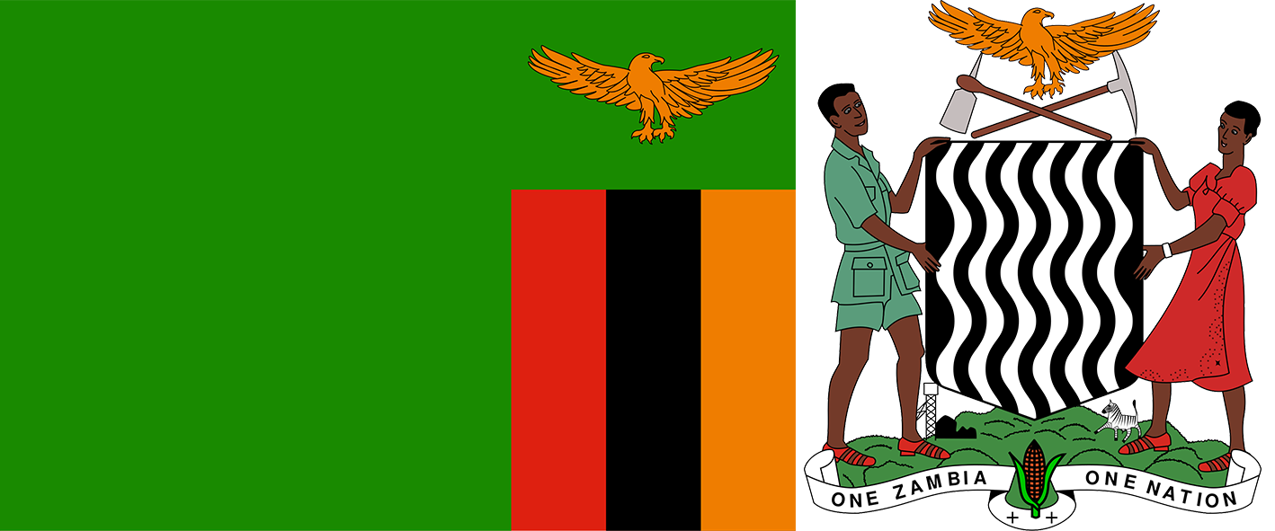The flag and coat of arms of Zambia.