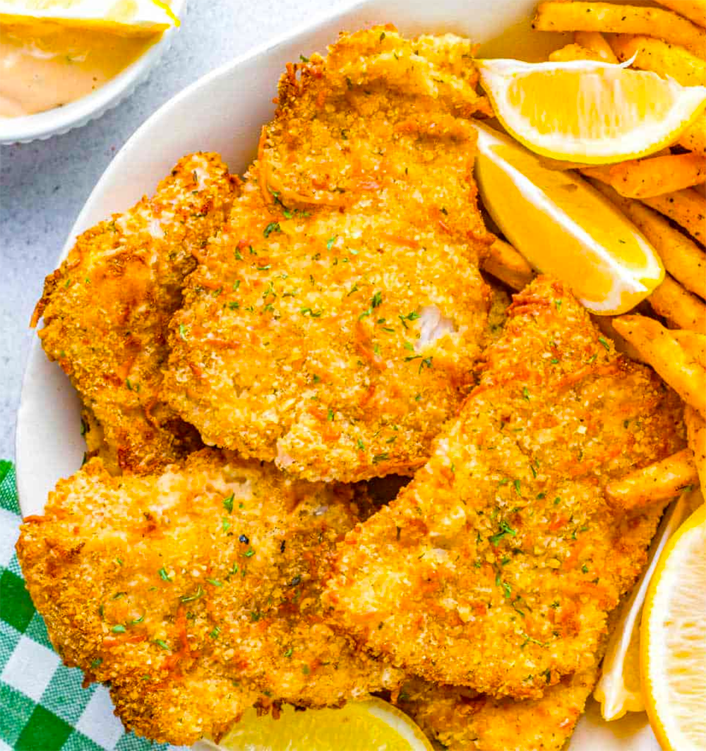 Breaded cod, cooked in an air fryer