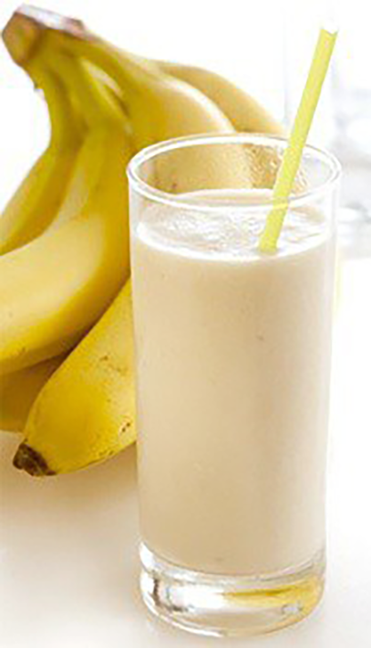 Classic banana smoothie in a tall glass