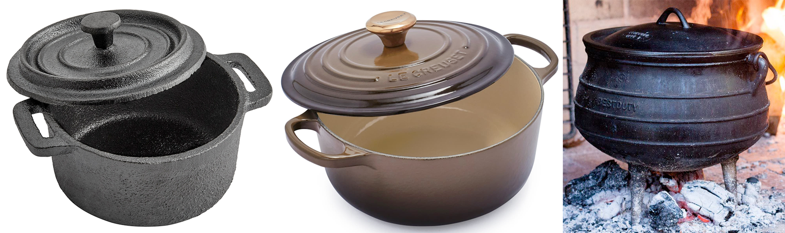 Cast iron Dutch oven, French cocotte and South African potjiekos