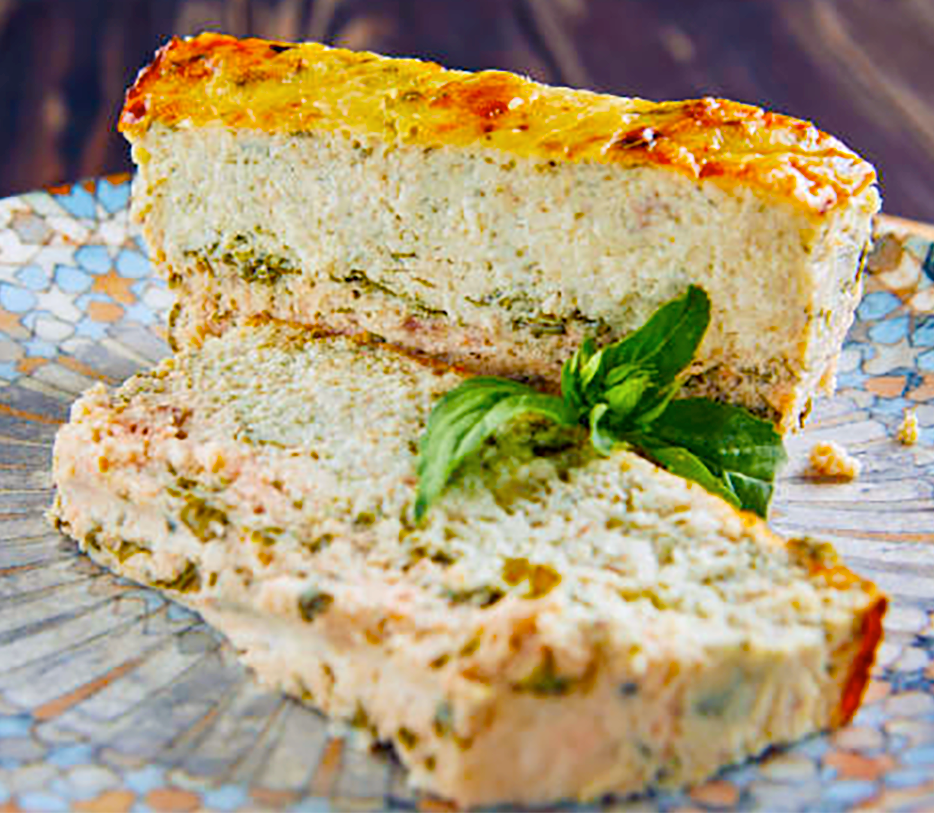 Slices of layered fish terrine served on a plate