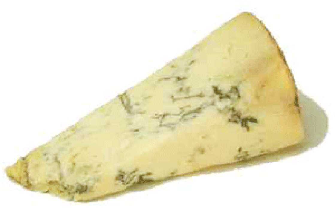 Wedge of blue-veined gorgonzola cheese