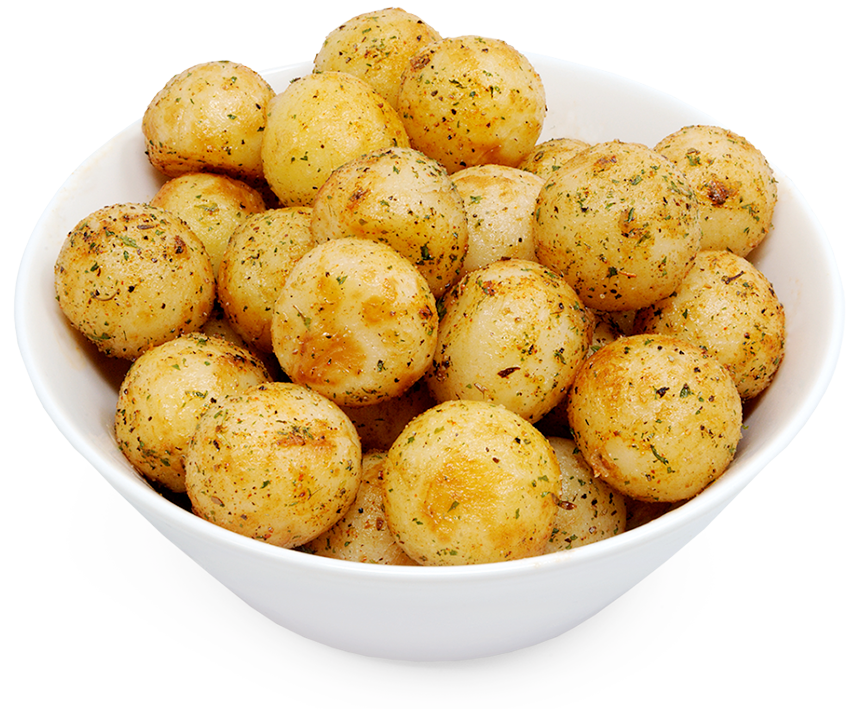 Fried Parisienne potato balls presented in a bowl