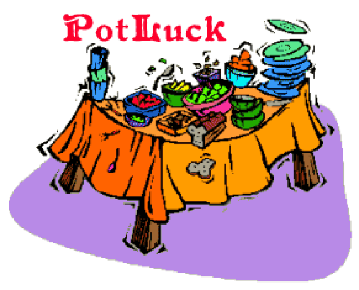 Gif of potluck table with potluck lettering
