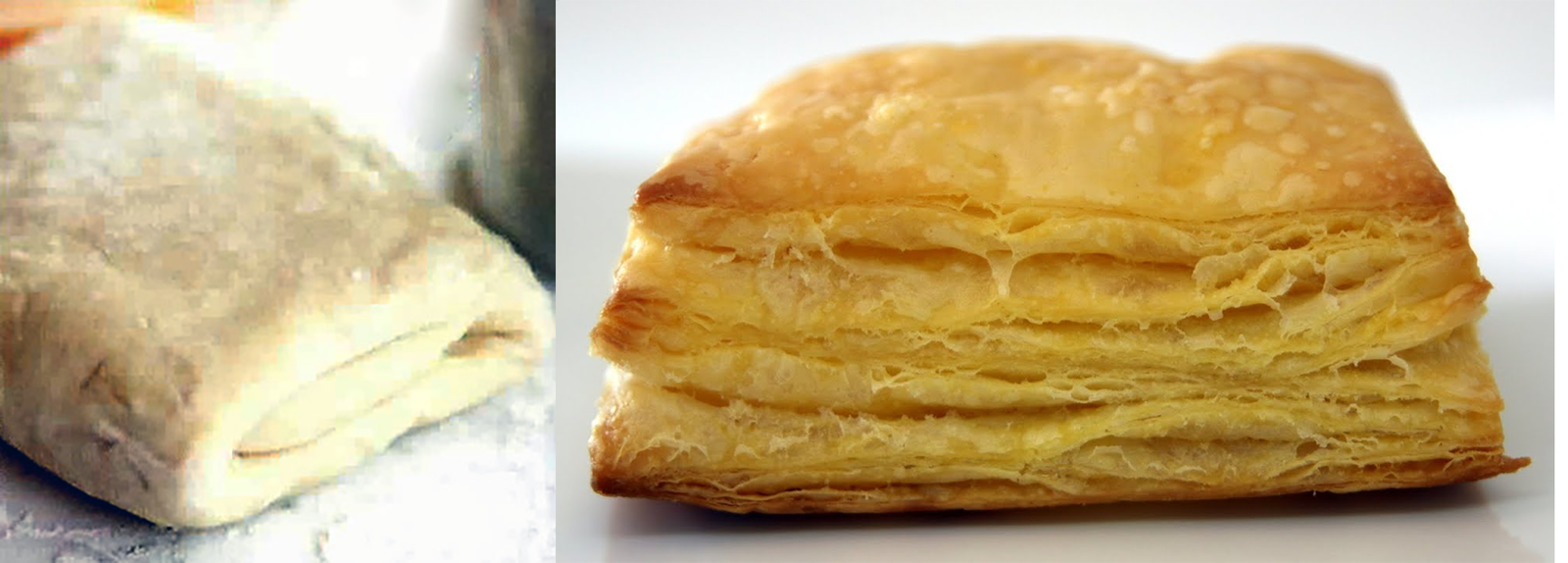 Raw and cooked puff pastry
