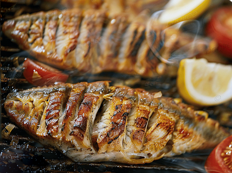 mullet fillets cooking on a barbecue