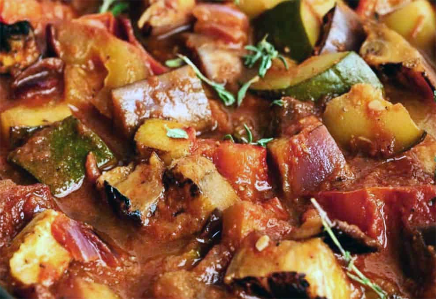 barbecued vegetable ratatouille in a tomato sauce base