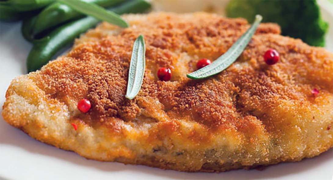 baked breaded turbot garnished with rosemary