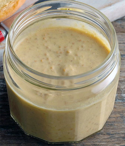 Benton sauce of mustard and horseradish in a glass jar