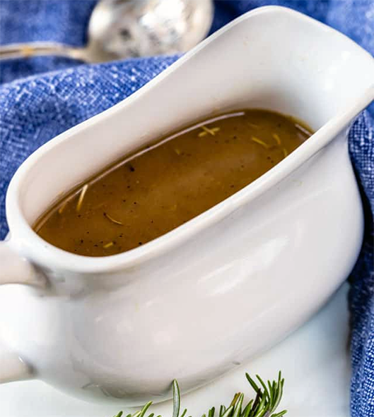 brown gravy in a gravy boat