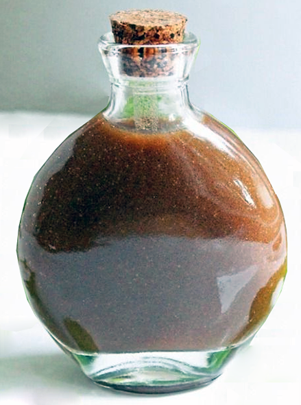 Mrs Beeton's cherokee sauce based on walnut vinegar in a stoppered bottle