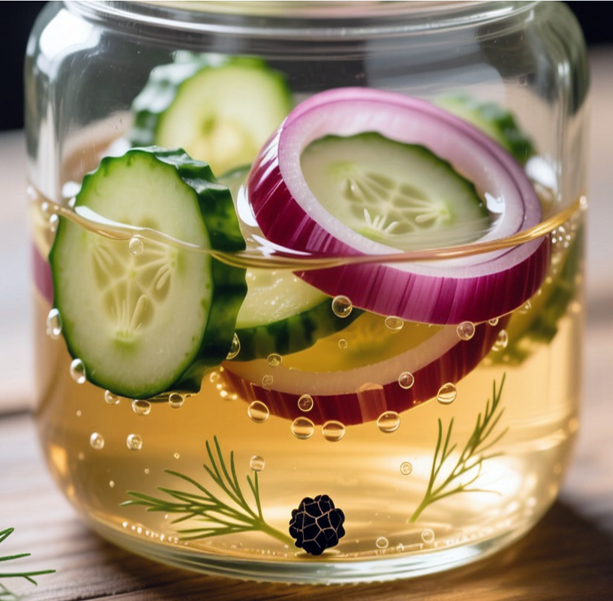vinegar flavoured with cucumber, red onion, dill and peppercorns