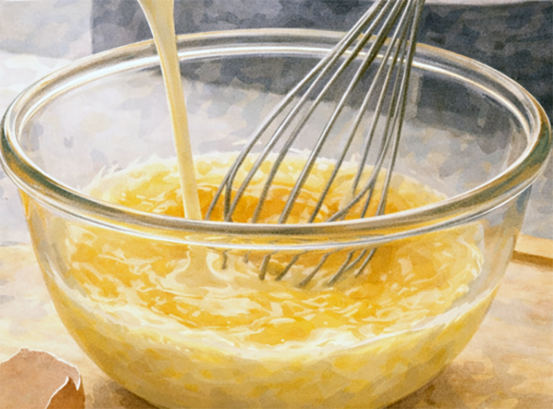 egg yolk and cream liaison whisked in a bowl
