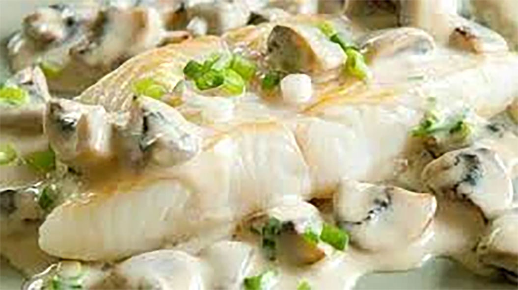 cooked turbot in mushroom sauce