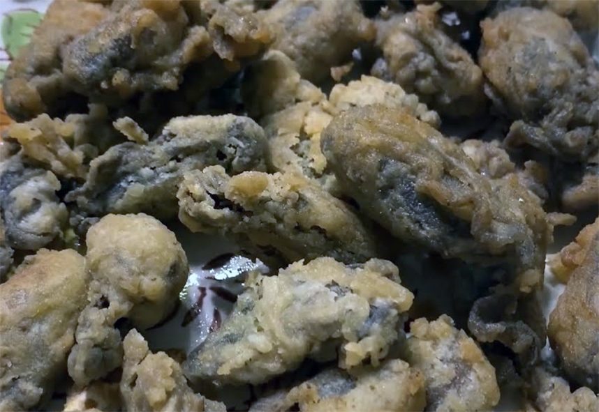 fried oyster meats on a plate