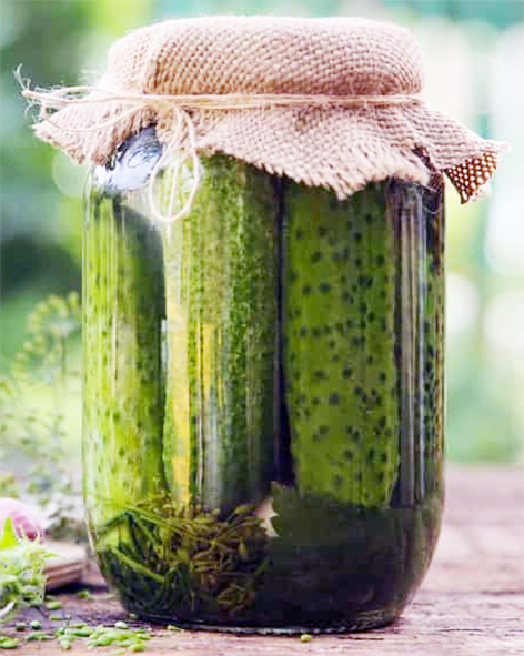 cucumbers preserved in syrup in a jar