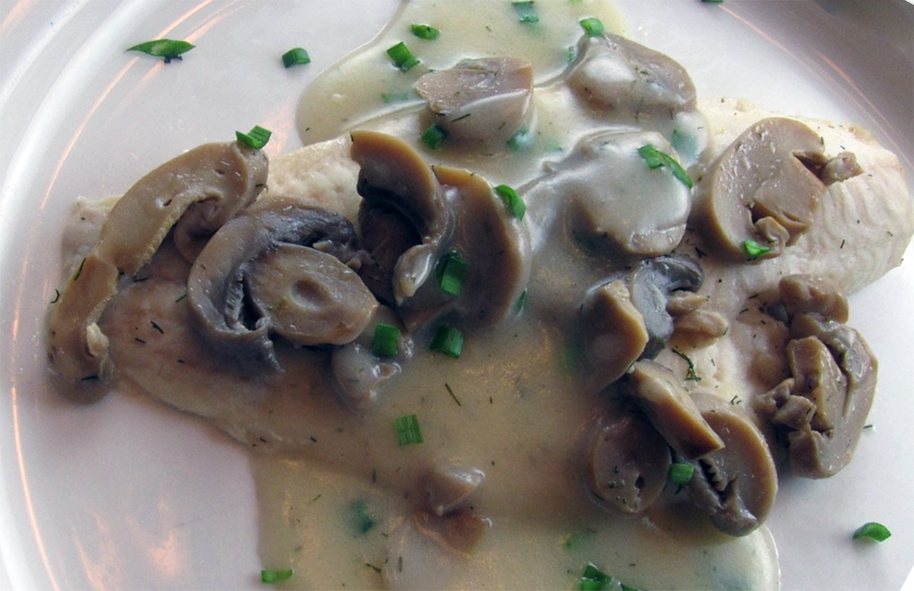 poached sole in mushroom sauce