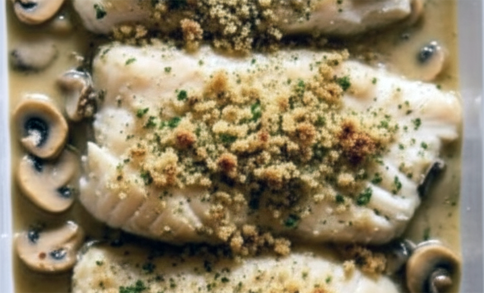 whiting baked with mushrooms and breadcrumbs