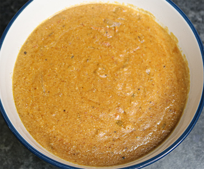 binyewa, ugandan peanut soup in an enamelled bowl