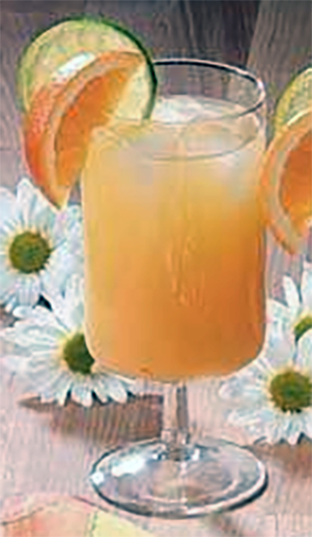 citrus cooler cocktail in a glass garnished with orange and lime slices