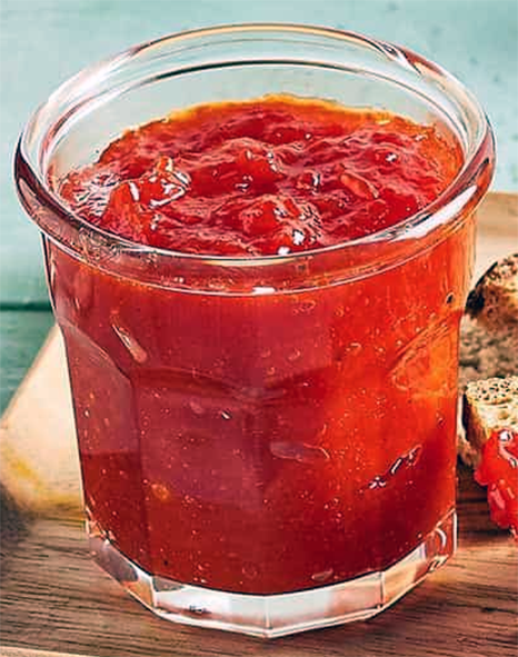 confit of bell peppers in a glass jar