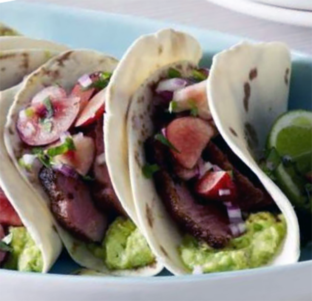 part-rolled duck fajitas with cherry salsa