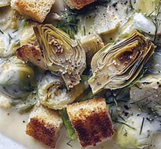 creamy fricassee of artichokes garnished with croutons