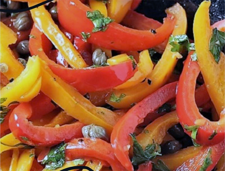 fried bell pepper strips with capers and garlic