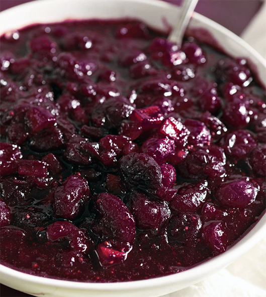 crowberry chutney in a white bowl