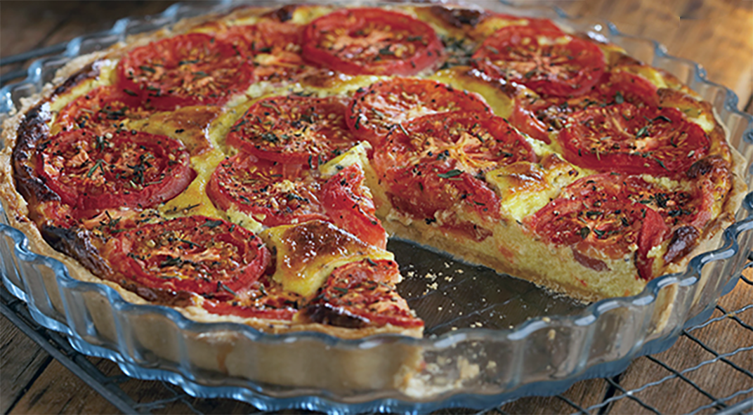 lancashire pizza baked in a glass dish
