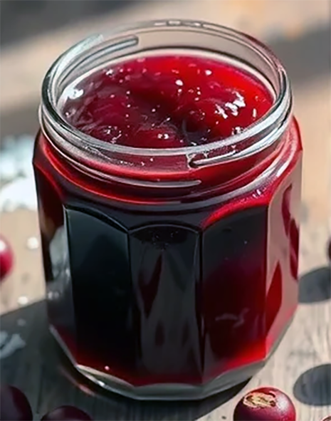 lingonberry preserve in a glass jar