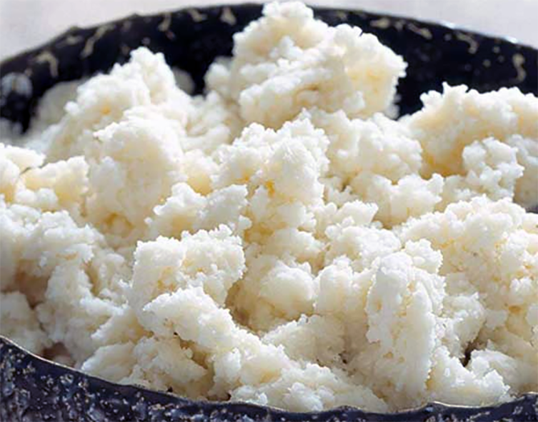 crumbly botswanan maize meal porridge in a bowl