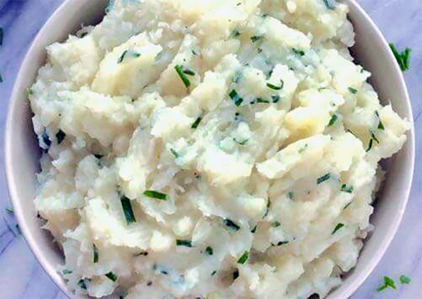garlicky mashed turnips in a bowl