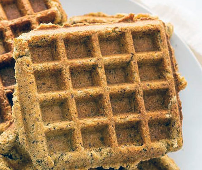 square of multi-grain bisquick waffle on a plate
