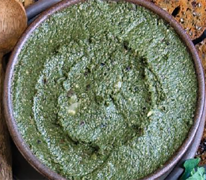 nettle and potato pate in a bowl