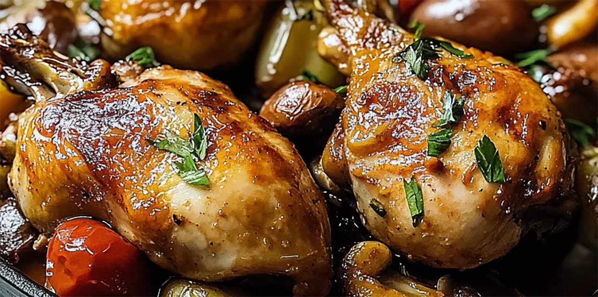 pigeons chasseur in a cast iron dish