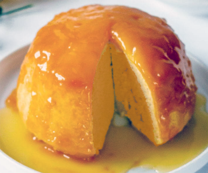steamed pumpkin sponge pudding served with lemon sauce