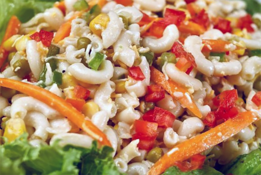 reggae boys macaroni salad served in lettuce leaves
