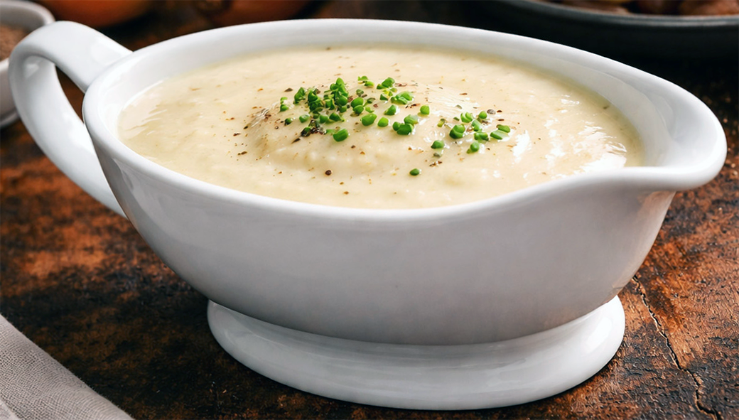 soubise purée in a sauce boat