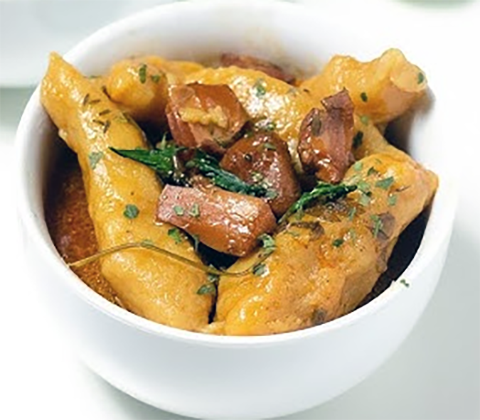 Conch and dumplings served in a bowl
