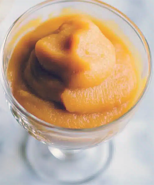 herbed apple and sweet potato puree in a dessert glass