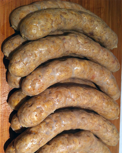 home-made saveloy sausages after boiling