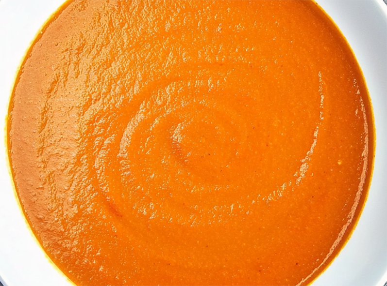 chilled tomato and almond soup served in a bowl